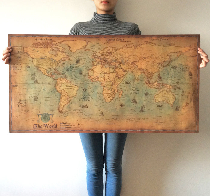 Large retro World Map Kraft Paper Paint vintage Wall Sticker Poster Living Room Art Crafts Maps bar cafe Pub wallpaper 100x50cm